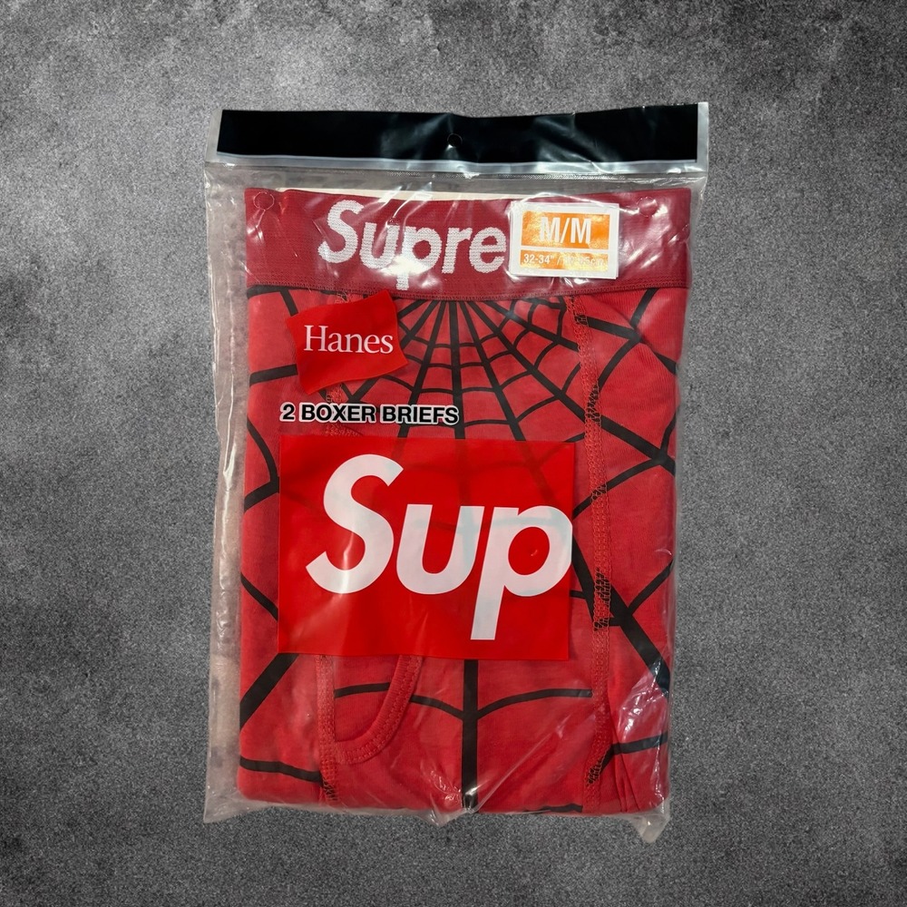 Supreme Hanes Spider-Man Boxer Briefs 2-Pack Red Web Marvel Men Medium Large NEW